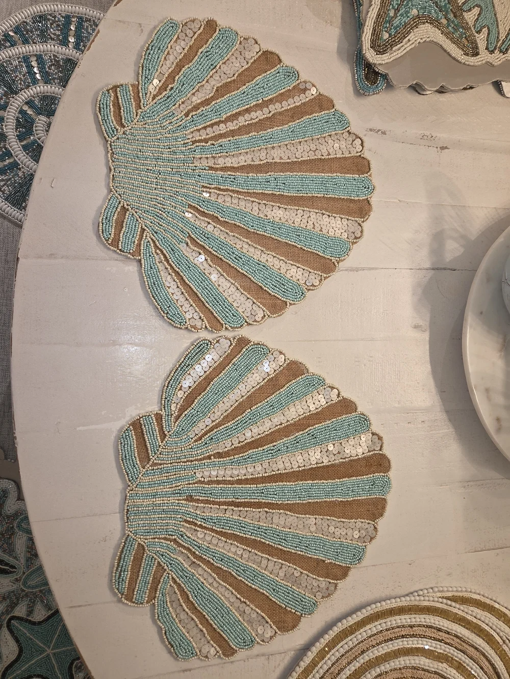4 Coastal Collection Beaded Chargers Placemats